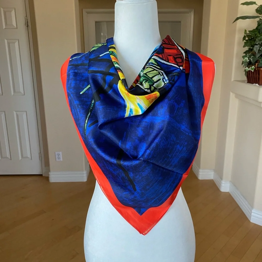 Colorful Silk Abstract Print Scarf Wrap Sarong Wall Art